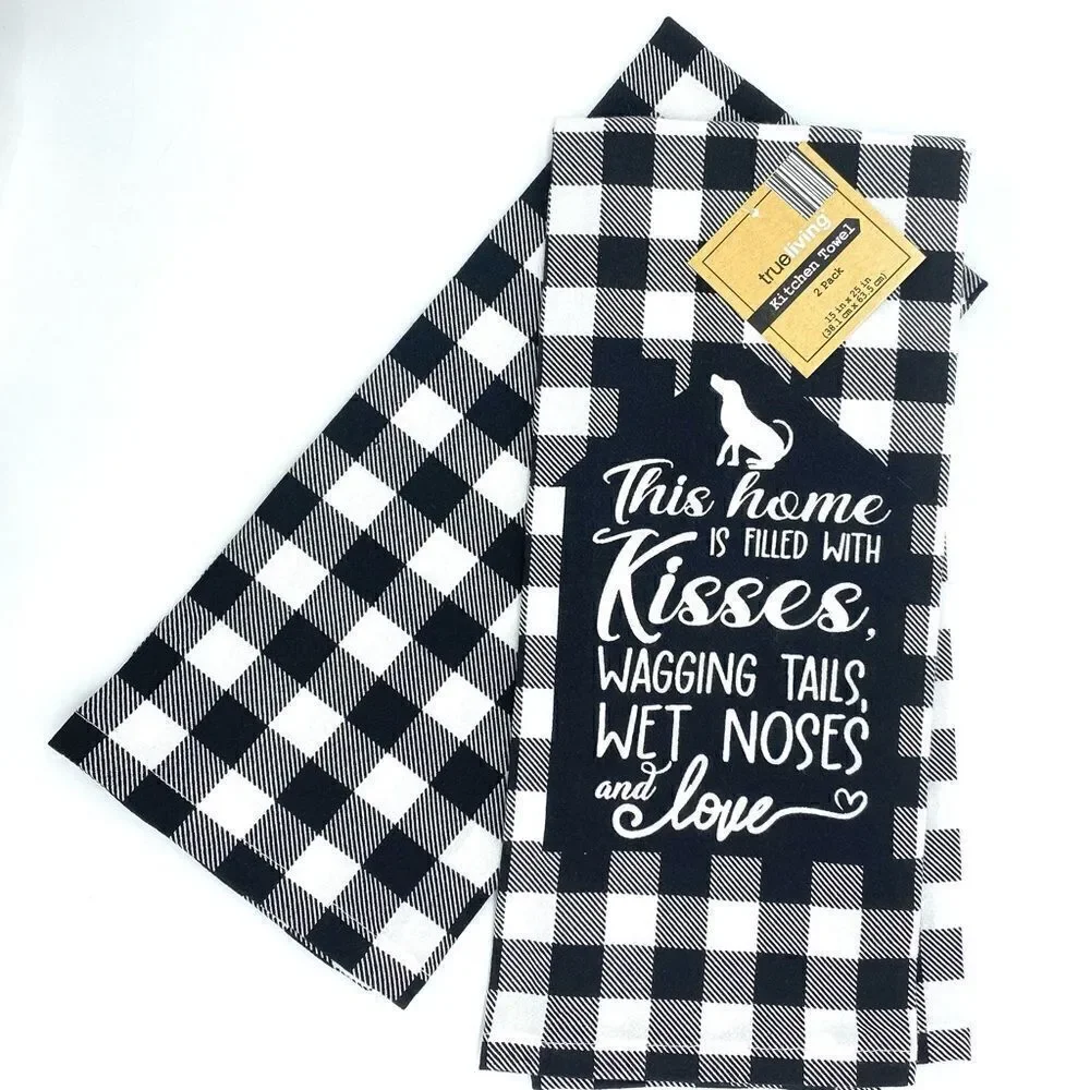 Dog Lover Plaid Kitchen Towel Set New